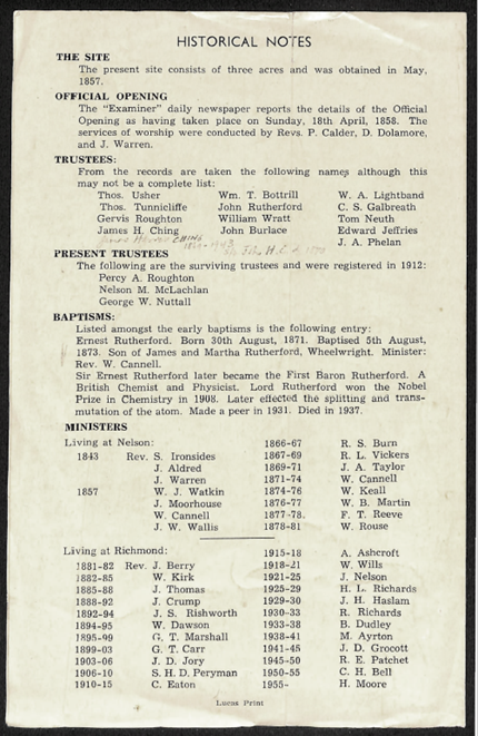 Centenary commemoration service sheet.